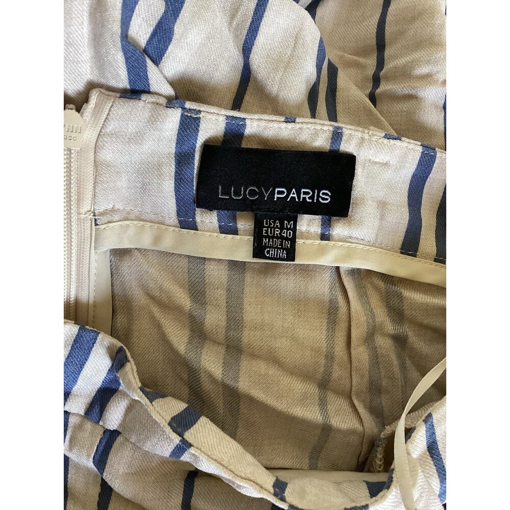 Lucy Paris Blue Beige Striped Wide Leg Pants M - Picture 6 of 7